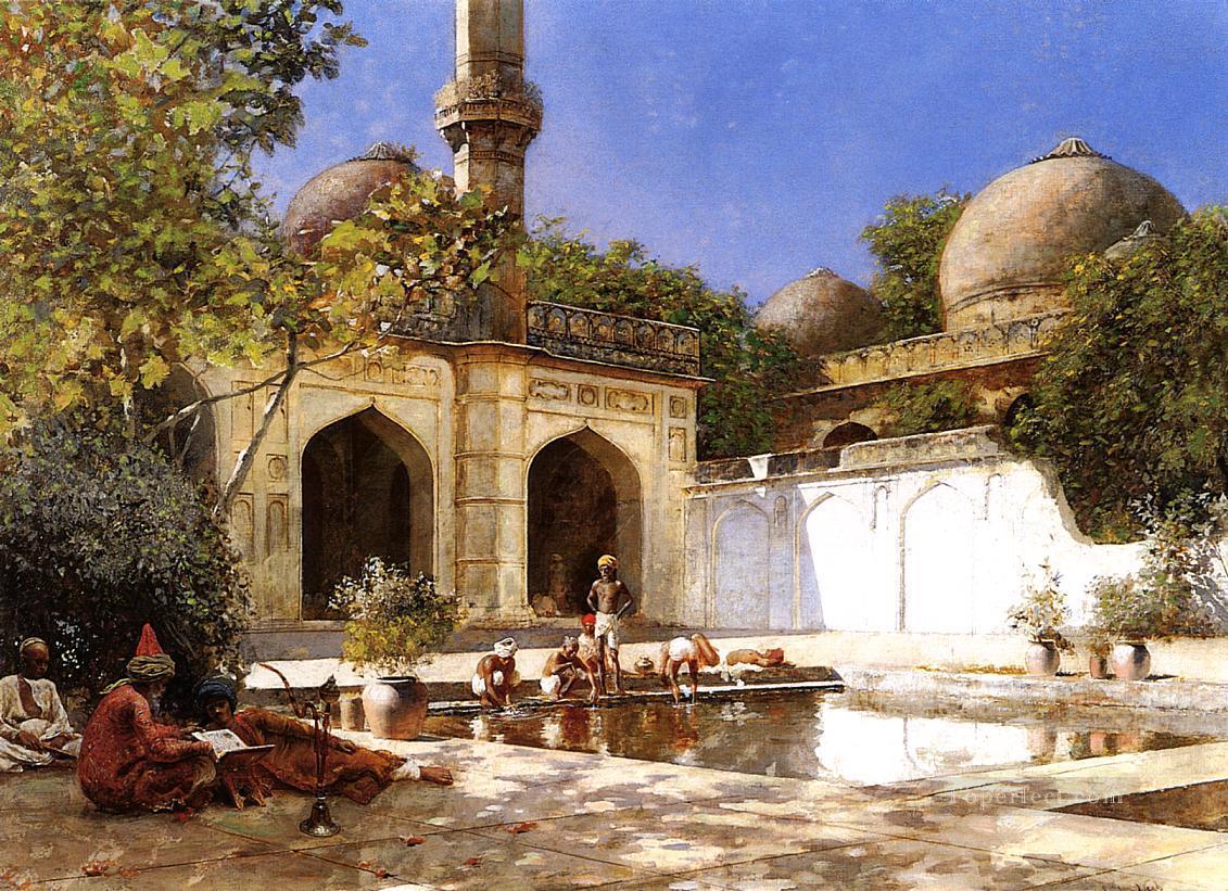 アラビアのモスクの中庭にいる人物たち エドウィン・ロード・ウィーク・イスラム油絵
